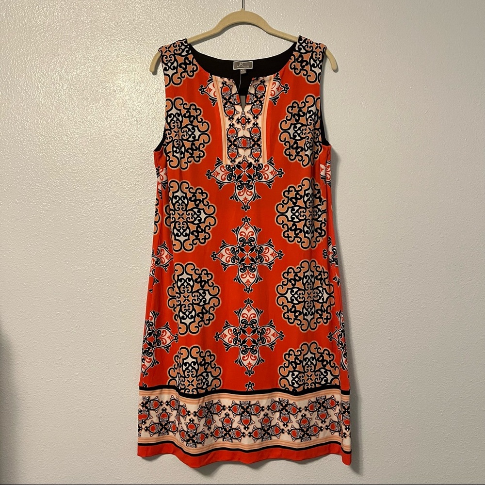Orange Patterned Knee-Length Dress